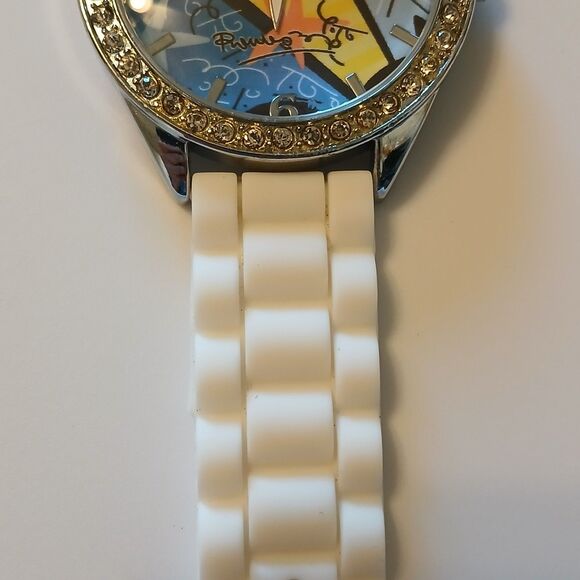 Romero Britto Pop Colorful Heart Dial Watch White Silicone Band Unisex - Picture 11 of 16